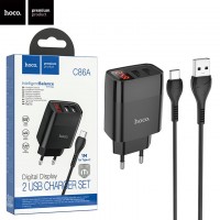 Сетевое зарядное устройство Hoco C86A 2USB 2.4A Type-C black