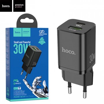 Сетевое зарядное устройство Hoco N13 PD30W + QC3.0 1USB 3A black в Одессе