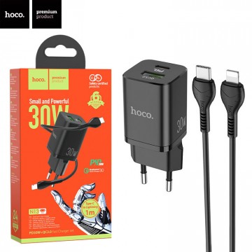 Сетевое зарядное устройство Hoco N13 PD30W + QC3.0 1USB 3A Type-C to Lightning black в Одессе