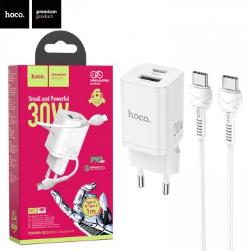 Сетевое зарядное устройство Hoco N13 PD30W + QC3.0 1USB 3A Type-C to Type-C white в Одессе