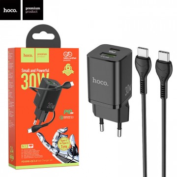 Сетевое зарядное устройство Hoco N13 PD30W + QC3.0 1USB 3A Type-C to Type-C black в Одессе