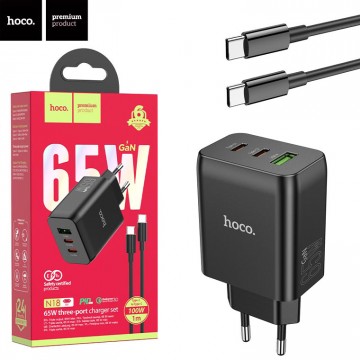 Сетевое зарядное устройство Hoco N18 PD + QC3.0 1USB Type-C to Type-C black в Одессе