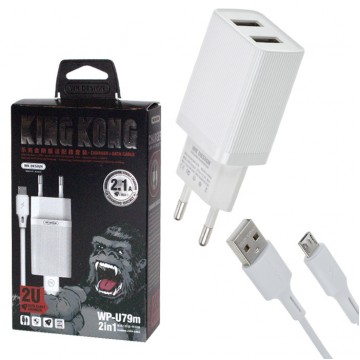 Сетевое зарядное устройство WK WP-U79m 2USB 2.1A micro-USB white в Одессе