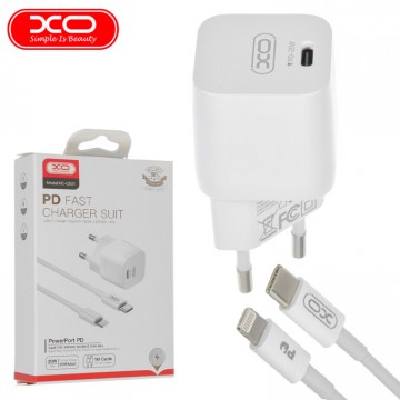 Сетевое зарядное устройство XO CE01 PD 20W Type-C - Lightning white в Одессе