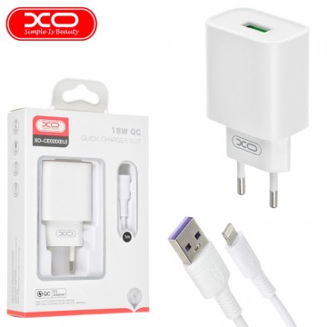 Сетевое зарядное устройство XO CE02D QC3.0 1USB 18W Lightning white в Одессе