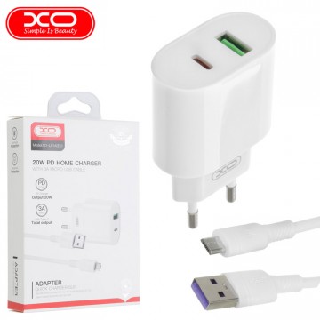 Сетевое зарядное устройство XO L81A QC 3.0 PD 1USB 18W micro-USB white в Одессе