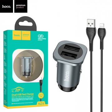 Автомобильное зарядное устройство Hoco NZ4 2USB 2.4A Lightning gray в Одессе