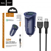 Автомобильное зарядное устройство Hoco Z39 QC3.0 2USB 3.0A Type-C blue