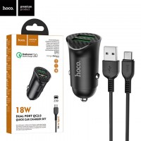 Автомобильное зарядное устройство Hoco Z39 QC3.0 2USB 3.0A Type-C black