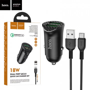 Автомобильное зарядное устройство Hoco Z39 QC3.0 2USB 3.0A Type-C black в Одессе