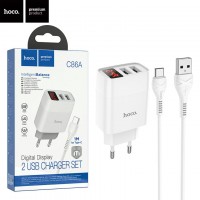 Сетевое зарядное устройство Hoco C86A 2USB 2.4A Type-C white