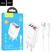 Сетевое зарядное устройство Hoco C93A 3USB 3.4A micro-USB white