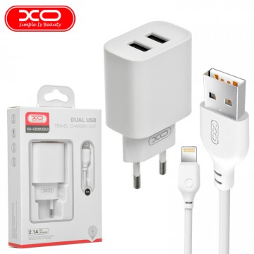 Сетевое зарядное устройство XO CE02C 2USB 2.1A Lightning white в Одессе