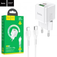 Сетевое зарядное устройство Hoco N20 PD + QC3.0 1USB Lightning white