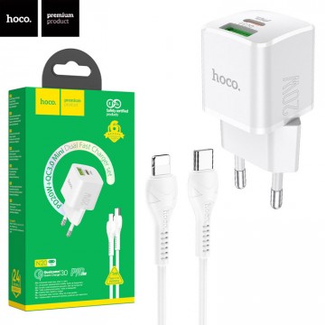 Сетевое зарядное устройство Hoco N20 PD + QC3.0 1USB Lightning white в Одессе