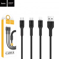 USB кабель Hoco U31 3in1 USB - Lightning, micro USB, Type-C 1m черный