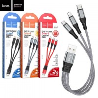 USB кабель Hoco X47 3in1 USB - Lightning, micro USB, Type-C 0.25m серый