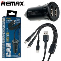 Автомобильное зарядное устройство Remax RCC236 3in1 2USB 2.4A Lightning, micro-USB, Type-C black