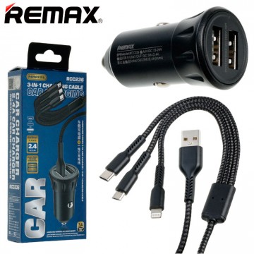 Автомобильное зарядное устройство Remax RCC236 3in1 2USB 2.4A Lightning, micro-USB, Type-C black в Одессе