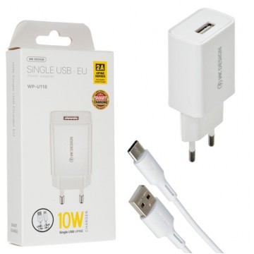 Сетевое зарядное устройство WK WP-U118a 1USB 2A Type-C white в Одессе