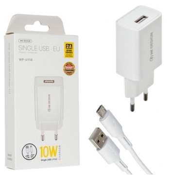 Сетевое зарядное устройство WK WP-U118m 1USB 2A micro-USB white в Одессе