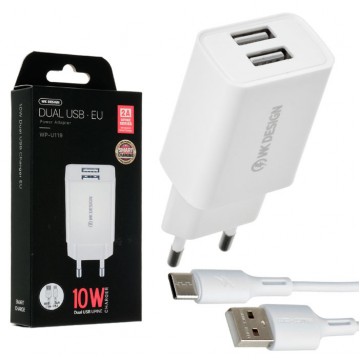 Сетевое зарядное устройство WK WP-U119a 2USB 2A Type-C white в Одессе