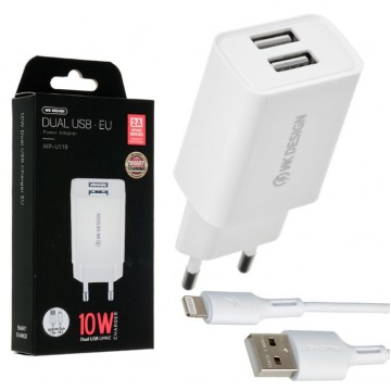 Сетевое зарядное устройство WK WP-U119i 2USB 2A Lightning white в Одессе