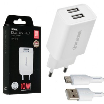 Сетевое зарядное устройство WK WP-U119m 2USB 2A micro-USB white в Одессе