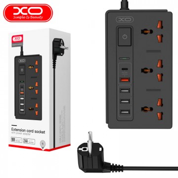 Сетевой удлинитель XO WL06 UK 3 розетки 4USB PD QC 1.8м черный в Одессе