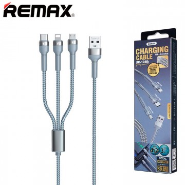 USB кабель Remax RC-124 3in1 Lightning-micro USB-Type-C серебристый в Одессе