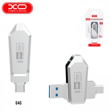 USB Флешка XO U50  2in1 USB 3.0 Type-C 64Gb серебристый в Одессе