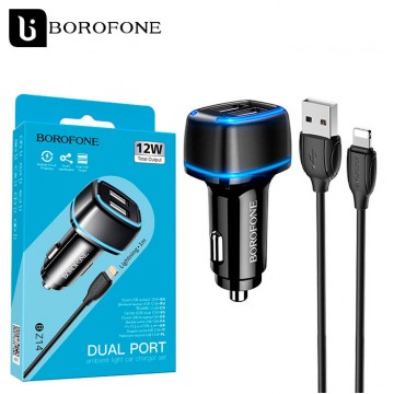 Автомобильное зарядное устройство Borofone BZ14 Max 2USB 2.4A Lightning black в Одессе