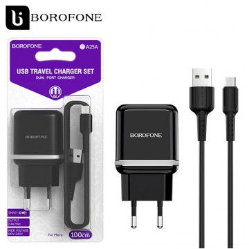 Сетевое зарядное устройство Borofone BA25A 2USB 2.4A micro USB black в Одессе