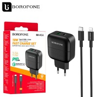 Сетевое зарядное устройство Borofone BA46A PD 18W QC3.0 1USB 3A Type-C - Lightning black