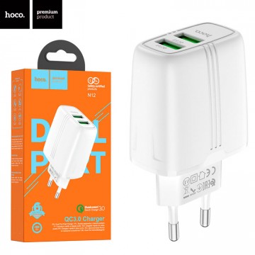 Сетевое зарядное устройство Hoco N12 QC3.0 2USB 3A white в Одессе