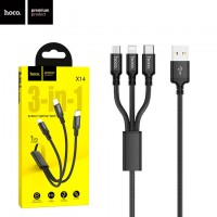 USB кабель Hoco X14 3in1 Lightning, micro USB, Type-C 1m черный