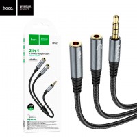 Разветвитель Hoco UPA21 Jack 3.5 plug - Jack 3.5 + Jack 3.5 серый