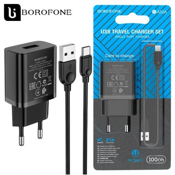 Сетевое зарядное устройство Borofone BA52A 1USB 2.1A Type-C black в Одессе