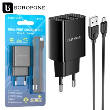 Сетевое зарядное устройство Borofone BA53A 2USB 2.1A micro USB black в Одессе