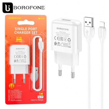 Сетевое зарядное устройство Borofone BA64A 1USB 2.1A Lightning white в Одессе