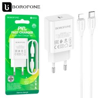 Сетевое зарядное устройство Borofone BA65A PD 20W Type-C Lightning white