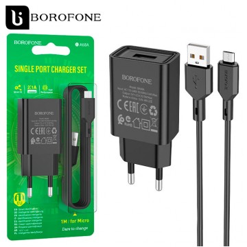 Сетевое зарядное устройство Borofone BA68A 1USB 2.1A micro USB black в Одессе