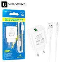 Сетевое зарядное устройство Borofone BA72A QC3.0 18W 1USB 3.0A micro USB white