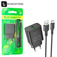 Сетевое зарядное устройство Borofone BA72A QC3.0 18W 1USB 3.0A Type-C black