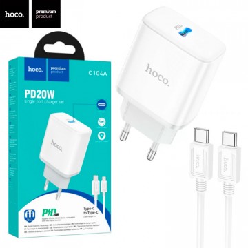 Сетевое зарядное устройство Hoco C104A PD 20W Type-C Type-C white в Одессе