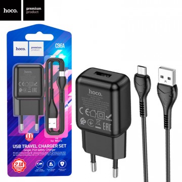 Сетевое зарядное устройство Hoco C96A 1USB 2.1A micro USB black в Одессе