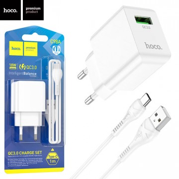 Сетевое зарядное устройство Hoco C98A QC3.0 1USB 3.0A Type-C white в Одессе