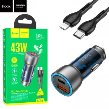 Автомобильное зарядное устройство Hoco NZ8 PD25W + QC3.0 1USB 3A Type-C to Lightning blue в Одессе