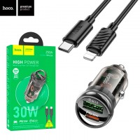 Автомобильное зарядное устройство Hoco Z53A PD30W + QC3.0 1USB Type-C to Lightning black