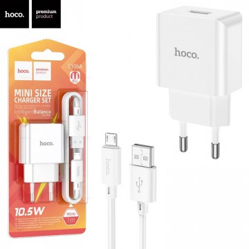 Сетевое зарядное устройство Hoco C106A 1USB 2.1A micro USB white в Одессе